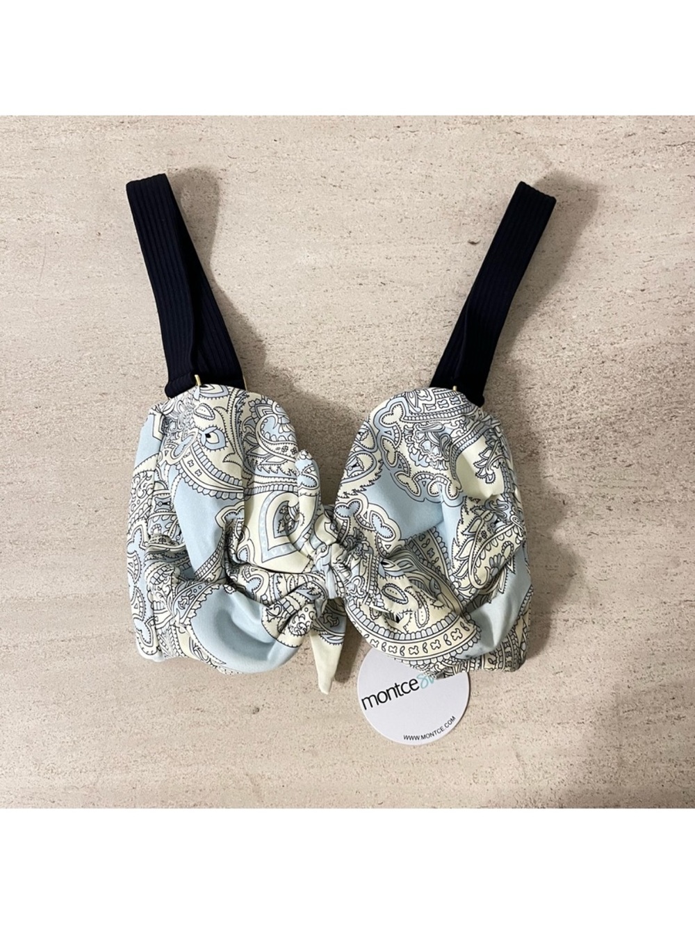 Montce Light Blue Paisley Tie-Front Bikini top with Paula Tie Up Bikini Bottom - Picture 6 of 8